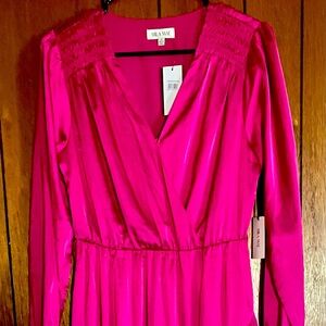 Mila Mae Fuchsia Long Sleeve Asymmetrical Dress, Size Small